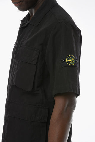 Overshirt a Maniche Corte in Misto Cotone con Fodera Removibile