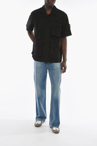 Overshirt a Maniche Corte in Misto Cotone con Fodera Removibile
