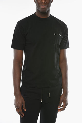 T-shirt a Spalla Bassa con Taschino e Lettering a Contrasto