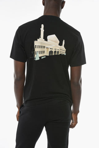 T-shirt a Spalla Bassa con Taschino e Lettering a Contrasto