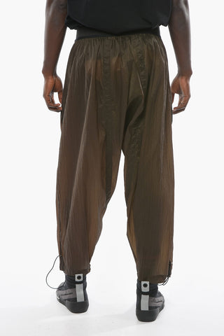 Wide-leg Low-crotch Trousers with Elasticated Waistband and Zipped Detailing