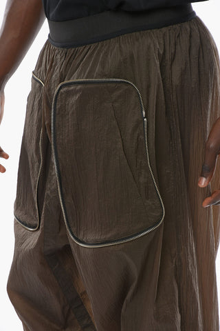 Wide-leg Low-crotch Trousers with Elasticated Waistband and Zipped Detailing