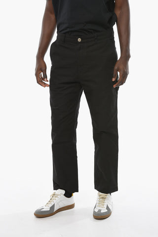 Gabardine Cotton Trousers with Tapered-fit and Ton-sur-ton Embroidery