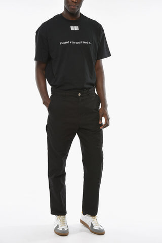 Gabardine Cotton Trousers with Tapered-fit and Ton-sur-ton Embroidery