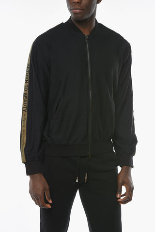 Felpa Zip Up in Tessuto Tecnico con Lettering