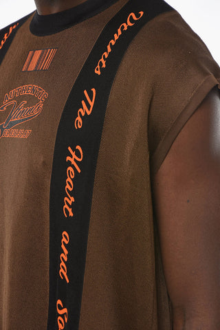 T-shirt Smanicata in Lana Vergine con Stampa BARCODE e Lettering a Contrasto