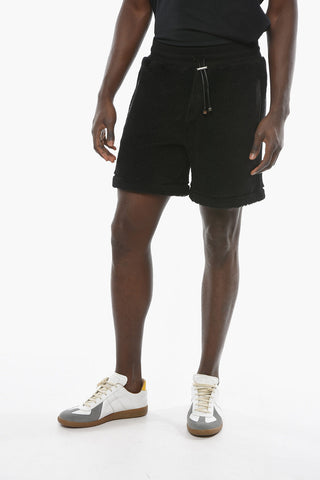 Shorts Felpati con Coulisse e Finiture in Pelle di Pecora