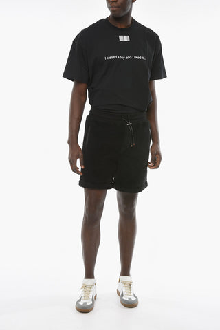 Shorts Felpati con Coulisse e Finiture in Pelle di Pecora