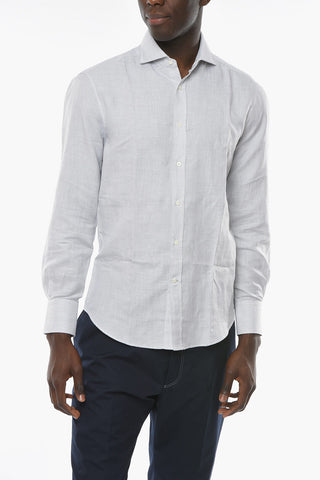 Linen-blend Slim-fitting Shirt in Awning-stripe Motif