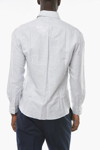 Linen-blend Slim-fitting Shirt in Awning-stripe Motif