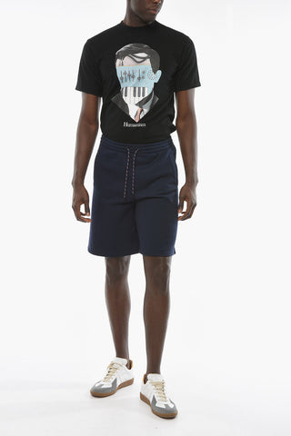 Fleece Cotton Shorts with Drawstring and Back Bandana Print
