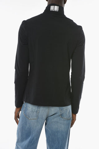 Virgin Wool Elasticated T-shirt with Turtleneck and BARCODE Print
