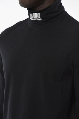 Virgin Wool Elasticated T-shirt with Turtleneck and BARCODE Print