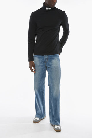 Virgin Wool Elasticated T-shirt with Turtleneck and BARCODE Print
