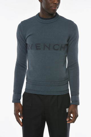 4G Maglione a Coste con Girocollo e Logo Lettering