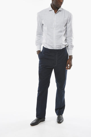 Pantaloni Backstrap Slim Fit in Cotone Tecnico con Cuciture a Vista