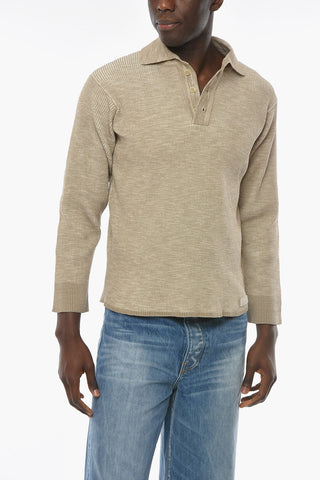 Long-sleeved TERAMO Ribbed Cotton Blend Polo