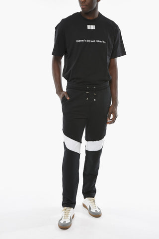 Brushed Cotton Joggers with Distressed Effect and Logo Patch