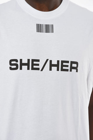 SHE/HER T-shirt with BARCODE Print and Lettering