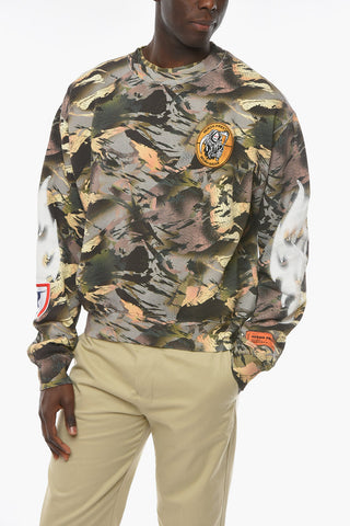 CTNMB Crew-neck CAMO FLAMING Sweatshirt with Logo Patch