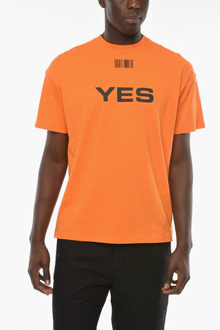 T-shirt Fluo YES NO con Stampa Barcode a Contrasto
