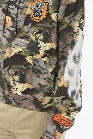CTNMB CAMO FLAMING Hoodie Sweatshirt with Kangaroo Pocket and Logo Patch