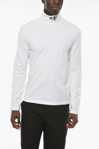Virgin Wool Elasticated T-shirt with Turtleneck and BARCODE Print