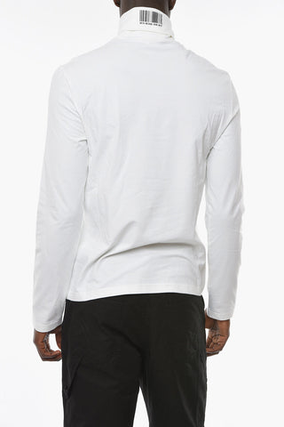 Virgin Wool Elasticated T-shirt with Turtleneck and BARCODE Print