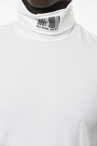 Virgin Wool Elasticated T-shirt with Turtleneck and BARCODE Print