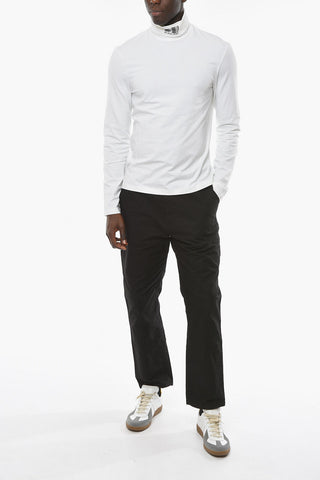 Virgin Wool Elasticated T-shirt with Turtleneck and BARCODE Print