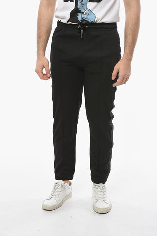 Single-pleated Joggers with Drawstring and Ton-sur-ton Logoed Bands