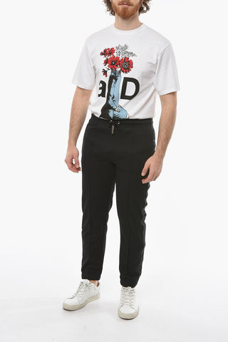 Single-pleated Joggers with Drawstring and Ton-sur-ton Logoed Bands