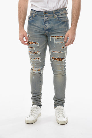 Jeans Skinny THRASHER con Dettagli Leopardati in Cavallino 14cm