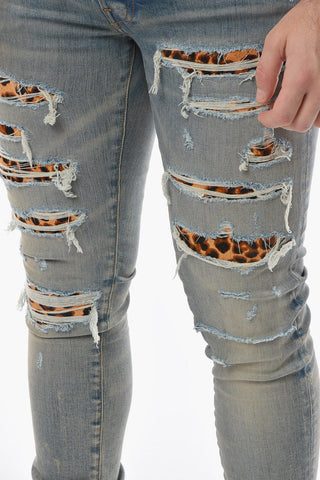 Jeans Skinny THRASHER con Dettagli Leopardati in Cavallino 14cm