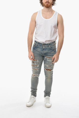 Jeans Skinny THRASHER con Dettagli Leopardati in Cavallino 14cm