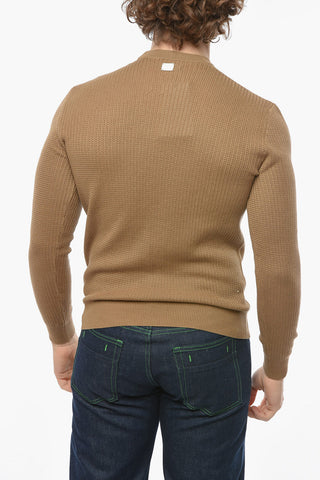 Crochet Crew-neck Sweather with Ribbed Trims