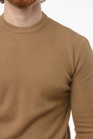 Crochet Crew-neck Sweather with Ribbed Trims