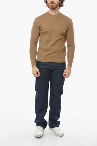 Crochet Crew-neck Sweather with Ribbed Trims