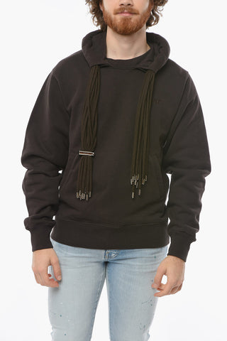 Felpa Hoodie con Cordoncini e Lettering Ton-sur-ton