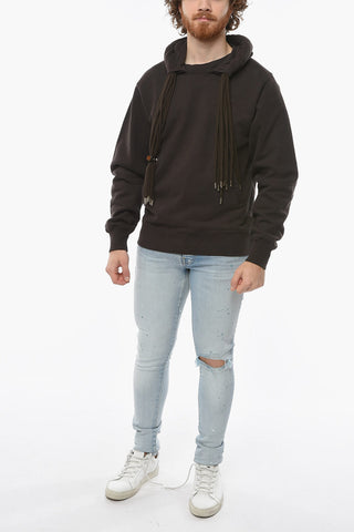 Felpa Hoodie con Cordoncini e Lettering Ton-sur-ton