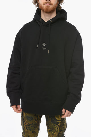 Kangaroo Pocket Hoodie Sweatshirt with Metal Applications and Embroidery