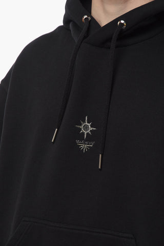 Kangaroo Pocket Hoodie Sweatshirt with Metal Applications and Embroidery