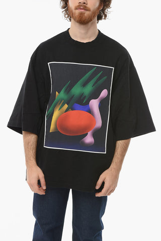 Oversized T-shirt with Pockets and Multicolor Graphic Print