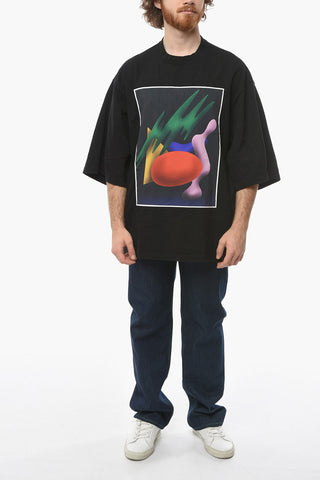 Oversized T-shirt with Pockets and Multicolor Graphic Print