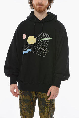 Jersey Cotton Hoodie Sweatshirt with Multicolor Print