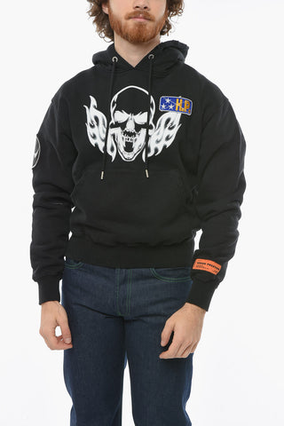 CTNMB Hoodie FLAMING SKULL Sweatshirt with Contrasting Print and Logo Patches