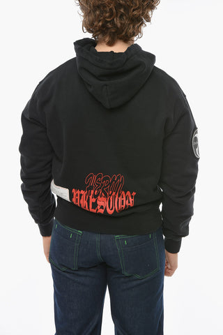 CTNMB Hoodie FLAMING SKULL Sweatshirt with Contrasting Print and Logo Patches