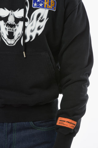 CTNMB Hoodie FLAMING SKULL Sweatshirt with Contrasting Print and Logo Patches