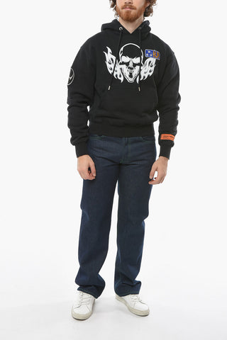 CTNMB Hoodie FLAMING SKULL Sweatshirt with Contrasting Print and Logo Patches