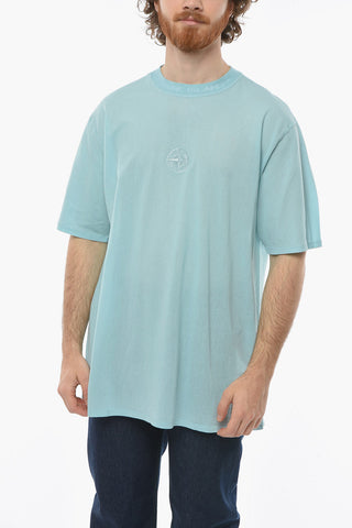 Ribbed Crew-neck T-shirt with Ton-sur-ton Logo Lettering